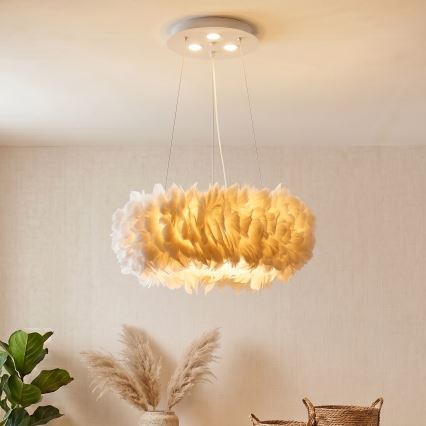 Brilagi - LED-hanglamp aan kabel FEATHER 3xE27/40W/230V + 3xLED/3W Ø 50 cm wit