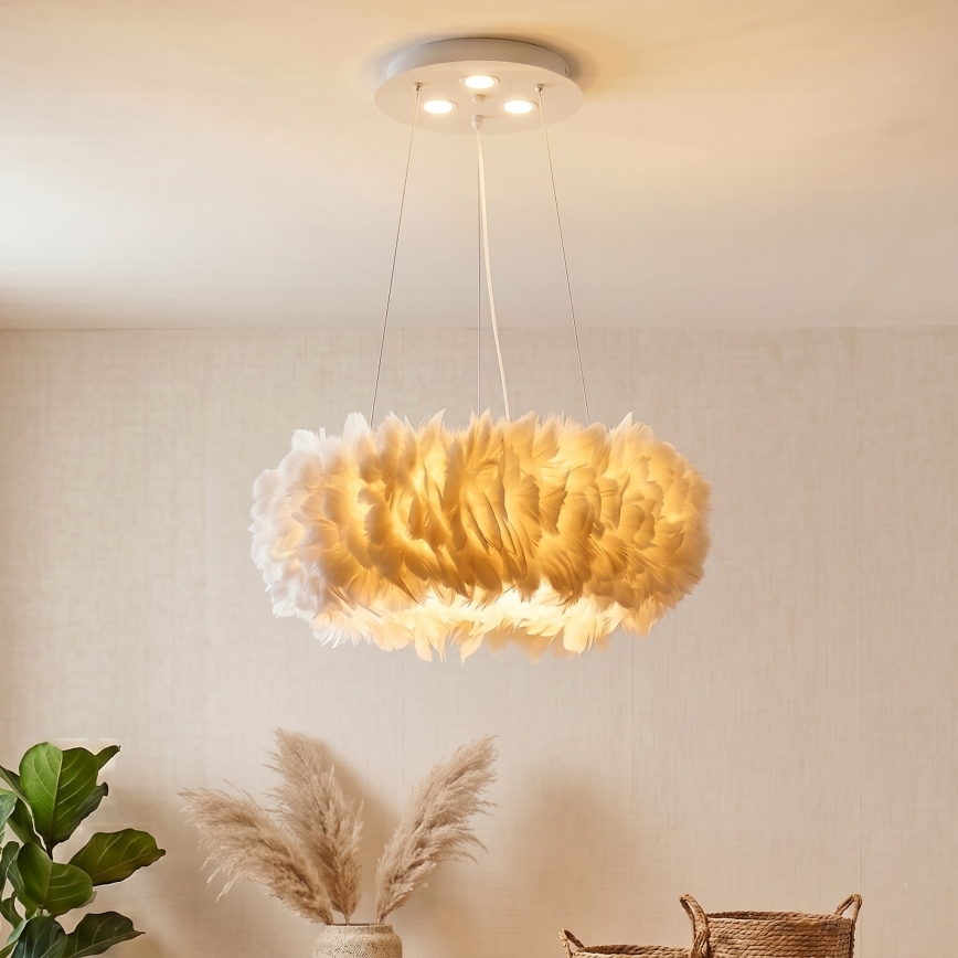 Brilagi - LED-hanglamp aan kabel FEATHER 3xE27/40W/230V + 3xLED/3W Ø 50 cm wit