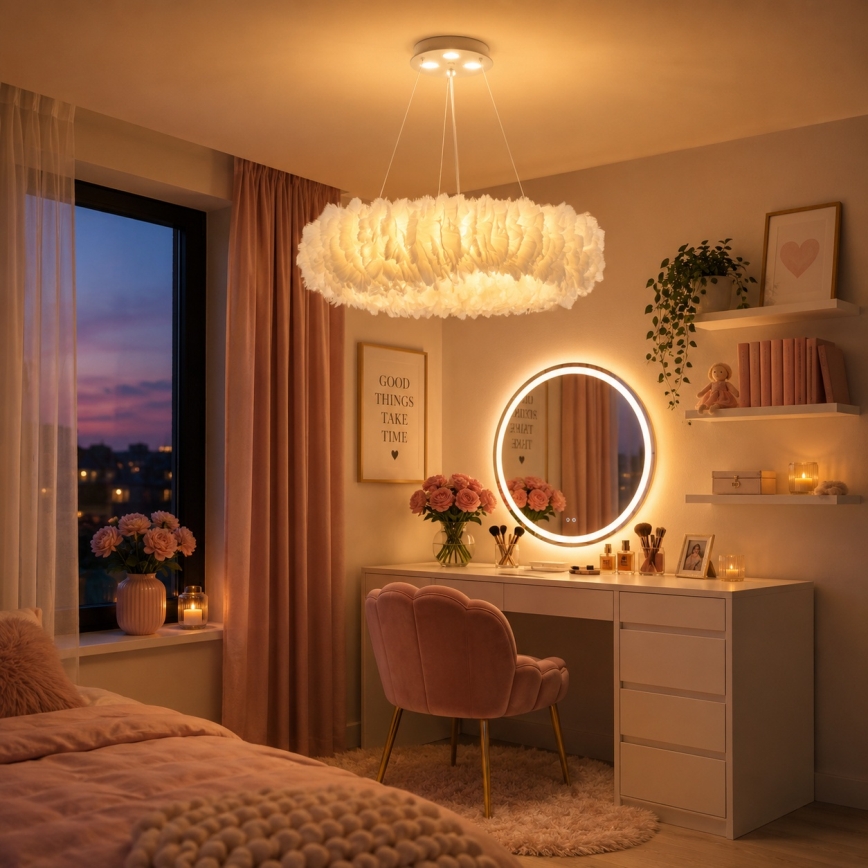 Brilagi - LED-hanglamp aan kabel FEATHER 3xE27/40W/230V + 3xLED/3W Ø 50 cm wit