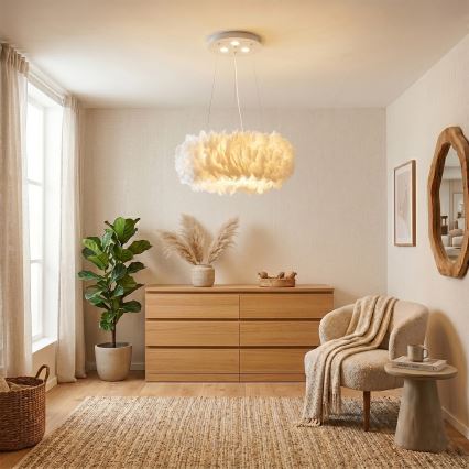 BRILAGI - LED-hanglamp aan kabel FEATHER 3xE27/40W/230V + 3xLED/3W Ø 50 cm wit