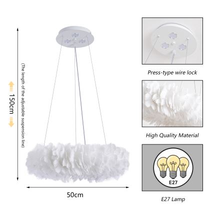 Brilagi - LED-hanglamp aan kabel FEATHER 3xE27/40W/230V + 3xLED/3W Ø 50 cm wit