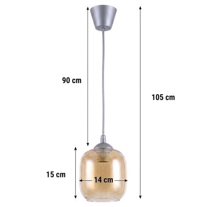 Brilagi - LED-hanglamp met kabel RETRO GLASS 1xE27/60W/230V Ø 14 cm zilver/rookbruin