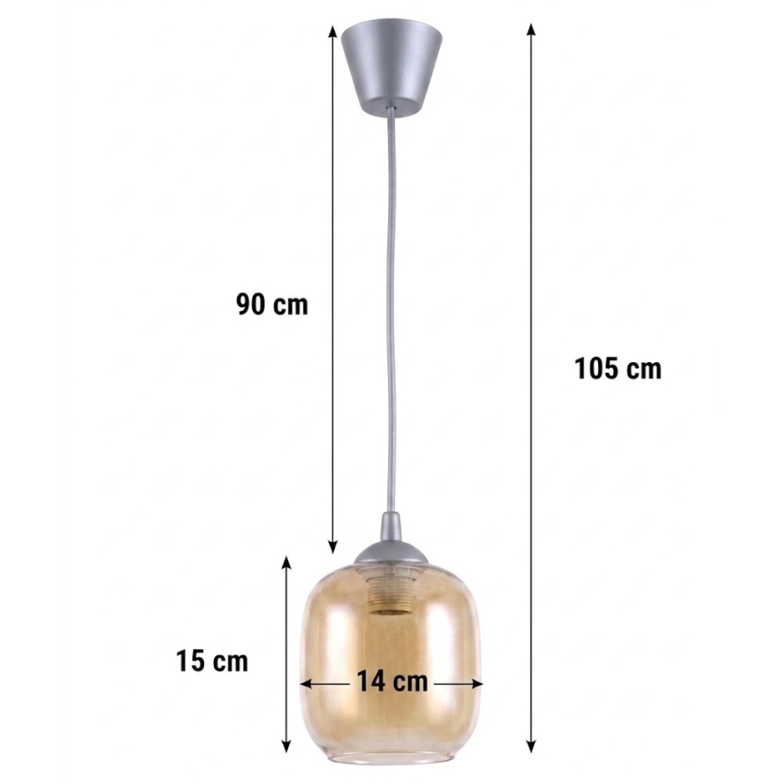 Brilagi - LED-hanglamp met kabel RETRO GLASS 1xE27/60W/230V Ø 14 cm zilver/rookbruin