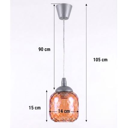 Brilagi - LED-hanglamp met kabel RETRO GLASS 1xE27/60W/230V Ø 14 cm zilver/rookbruin