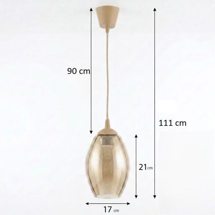 Brilagi - LED-hanglamp met kabel RETRO GLASS 1xE27/60W/230V Ø 17 cm beige/rookbeige
