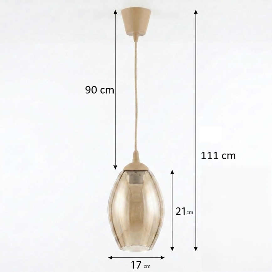 Brilagi - LED-hanglamp met kabel RETRO GLASS 1xE27/60W/230V Ø 17 cm beige/rookbeige