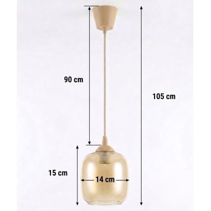 Brilagi - LED-hanglamp met kabel RETRO GLASS 1xE27/60W/230V Ø 14 cm beige/rookbruin