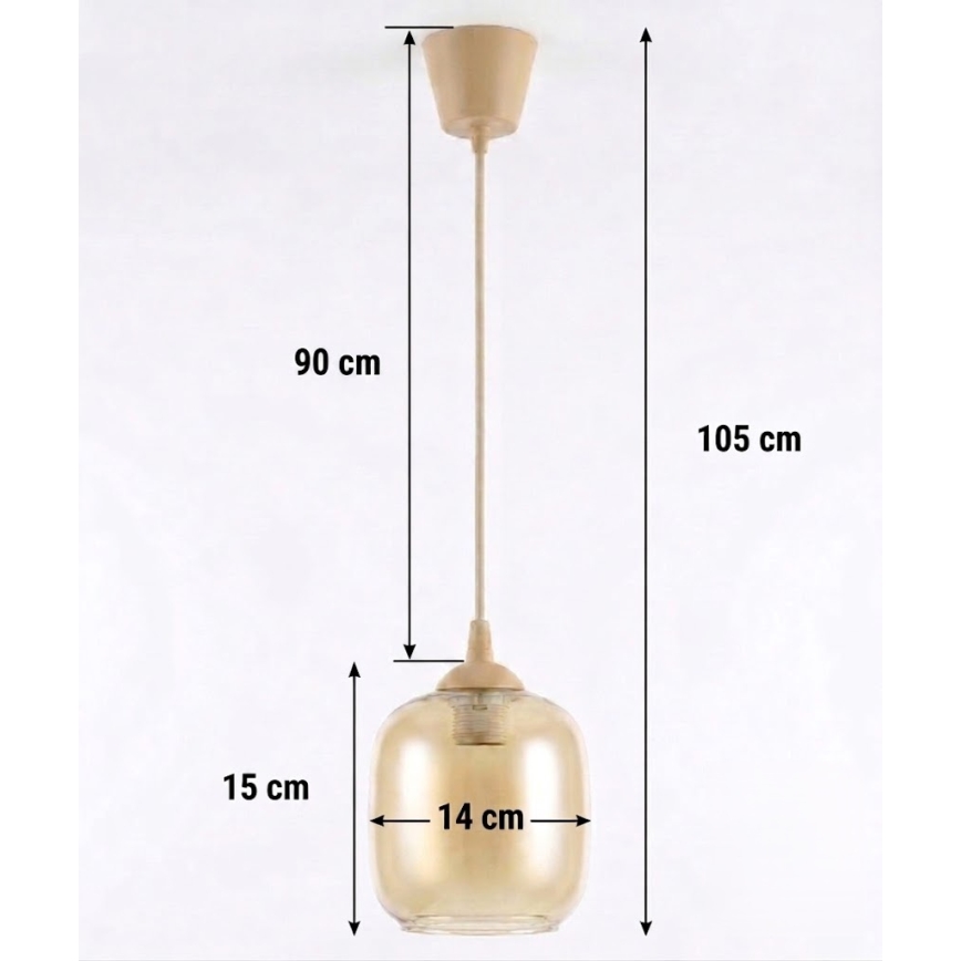 Brilagi - LED-hanglamp met kabel RETRO GLASS 1xE27/60W/230V Ø 14 cm beige/rookbruin