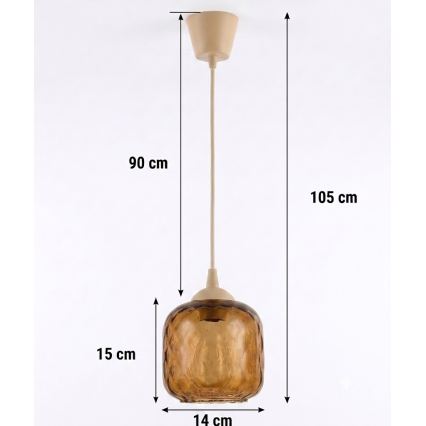 Brilagi - LED-hanglamp aan snoer RETRO GLASS 1xE27/60W/230V Ø 14 cm beige/rookbruin