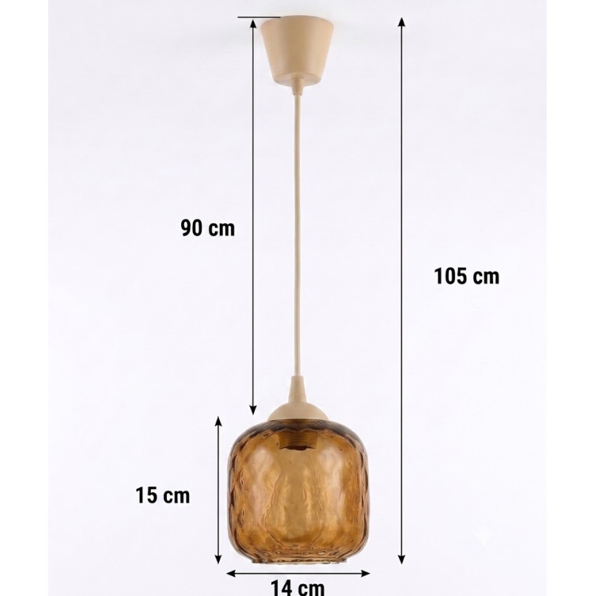 Brilagi - LED-hanglamp aan snoer RETRO GLASS 1xE27/60W/230V Ø 14 cm beige/rookbruin