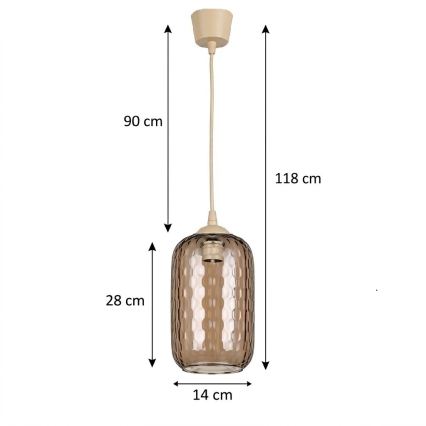 Brilagi - LED-hanglamp met kabel RETRO GLASS 1xE27/60W/230V Ø 14 cm beige/rookbruin
