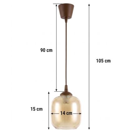 Brilagi - LED-hanglamp aan kabel RETRO GLASS 1xE27/60W/230V Ø14 cm bruin/rookbruin