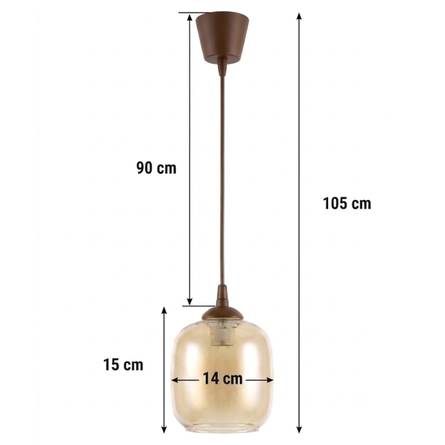 Brilagi - LED-hanglamp aan kabel RETRO GLASS 1xE27/60W/230V Ø14 cm bruin/rookbruin