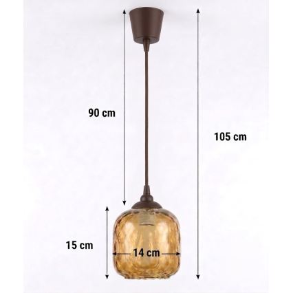 Brilagi - LED-pendellamp aan kabel RETRO GLASS 1xE27/60W/230V Ø 14 cm bruin/rookbruin