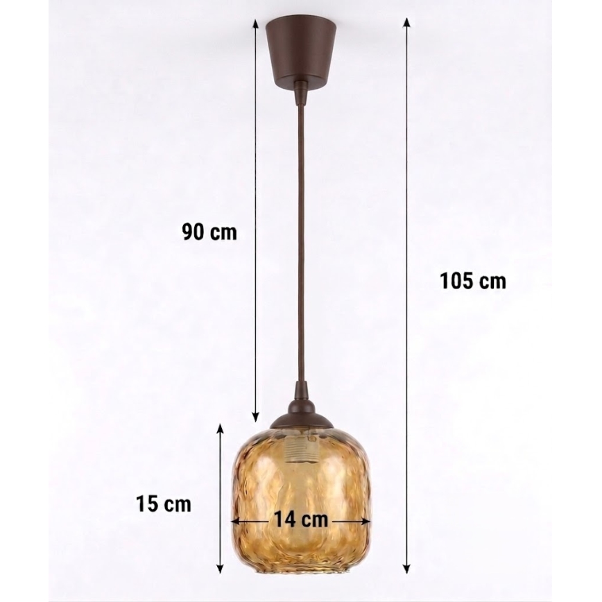 Brilagi - LED-pendellamp aan kabel RETRO GLASS 1xE27/60W/230V Ø 14 cm bruin/rookbruin