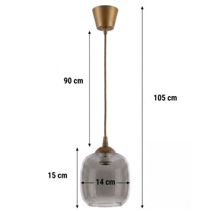 Brilagi - LED-hanglamp met kabel RETRO GLASS 1xE27/60W/230V Ø 14 cm bruin/rookgrijs