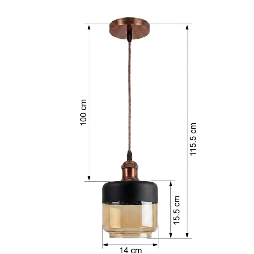 Brilagi - LED-hanglamp met kabel RETRO GLASS 1xE27/60W/230V Ø 14 cm koper/rookbeige/zwart
