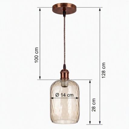 Brilagi - LED-hanglamp met kabel RETRO GLASS 1xE27/60W/230V Ø 14 cm koper/rookbruin