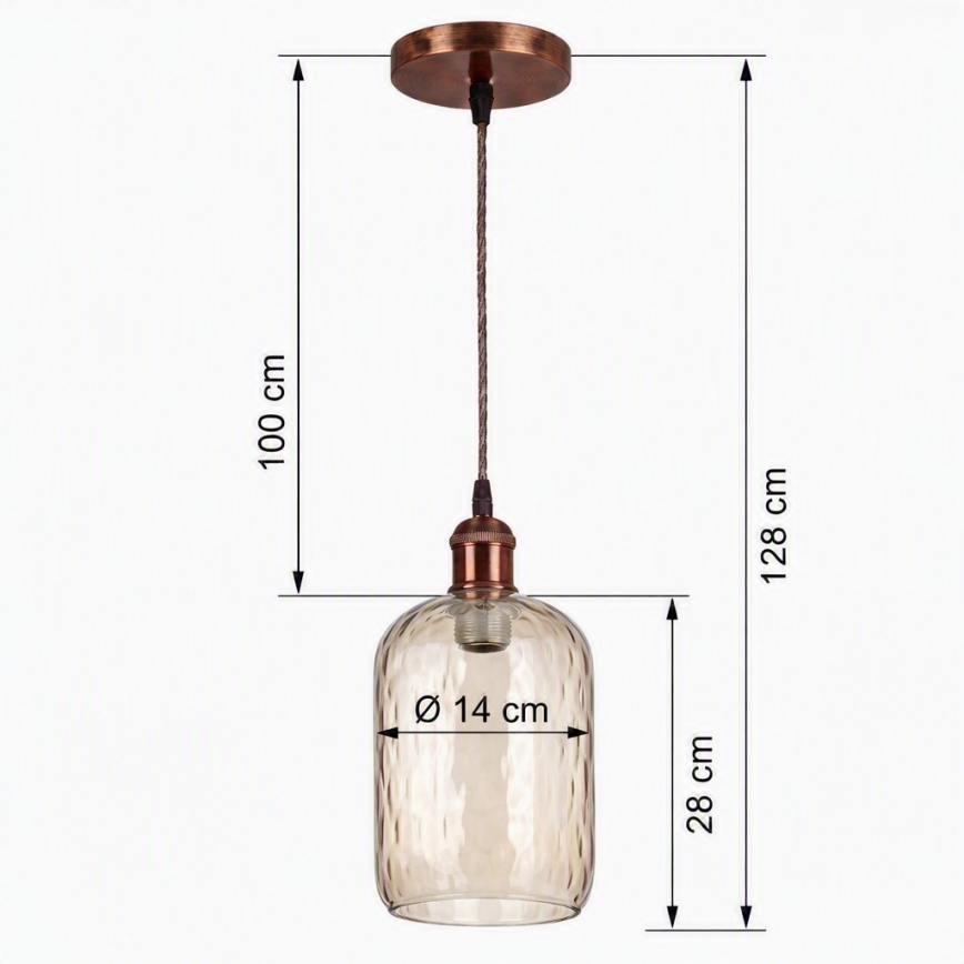 Brilagi - LED-hanglamp met kabel RETRO GLASS 1xE27/60W/230V Ø 14 cm koper/rookbruin