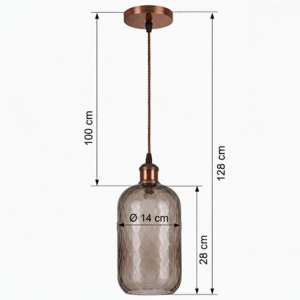 Brilagi - LED-pendel met snoer RETRO GLASS 1xE27/60W/230V Ø 14 cm koper/rookbruin
