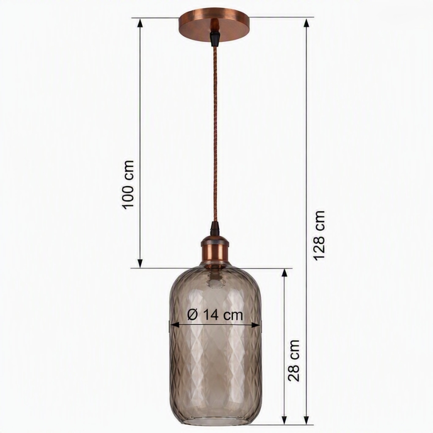 Brilagi - LED-pendel met snoer RETRO GLASS 1xE27/60W/230V Ø 14 cm koper/rookbruin