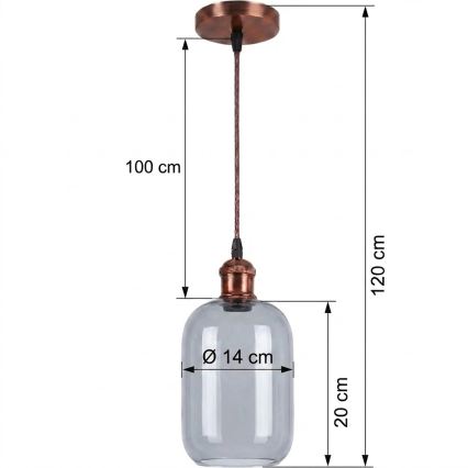 BRILAGI - LED-hanglamp met kabel RETRO GLASS 1xE27/60W/230V Ø 14 cm koper/rookgrijs