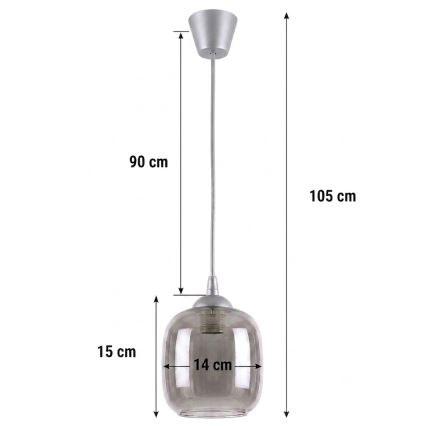 Brilagi - LED-hanglamp aan snoer RETRO GLASS 1xE27/60W/230V Ø 14 cm zilver/rookgrijs