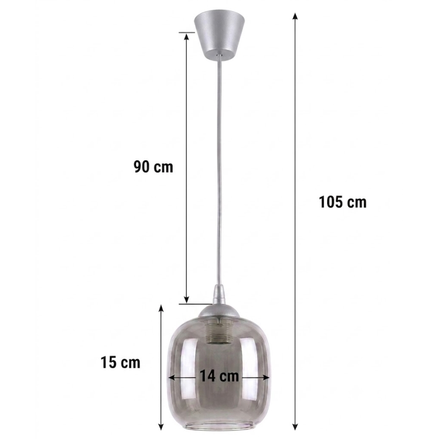 Brilagi - LED-hanglamp aan snoer RETRO GLASS 1xE27/60W/230V Ø 14 cm zilver/rookgrijs