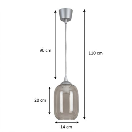 Brilagi - LED-hanglamp aan kabel RETRO GLASS 1xE27/60W/230V Ø 14 cm zilver/rookgrijs