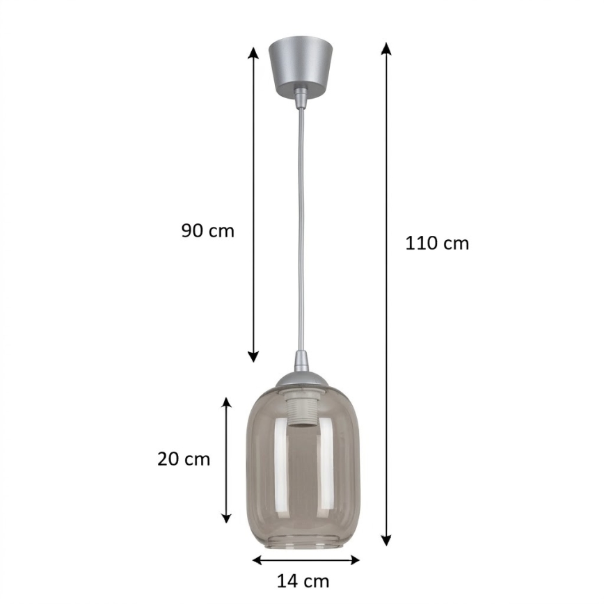 Brilagi - LED-hanglamp aan kabel RETRO GLASS 1xE27/60W/230V Ø 14 cm zilver/rookgrijs