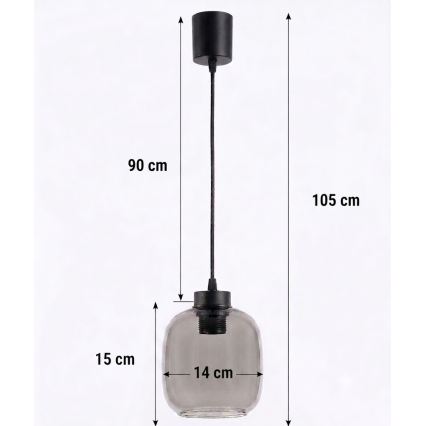 Brilagi - LED-hanglamp aan kabel RETRO GLASS 1x E27/60W/230V Ø 14 cm zwart/rookgrijs