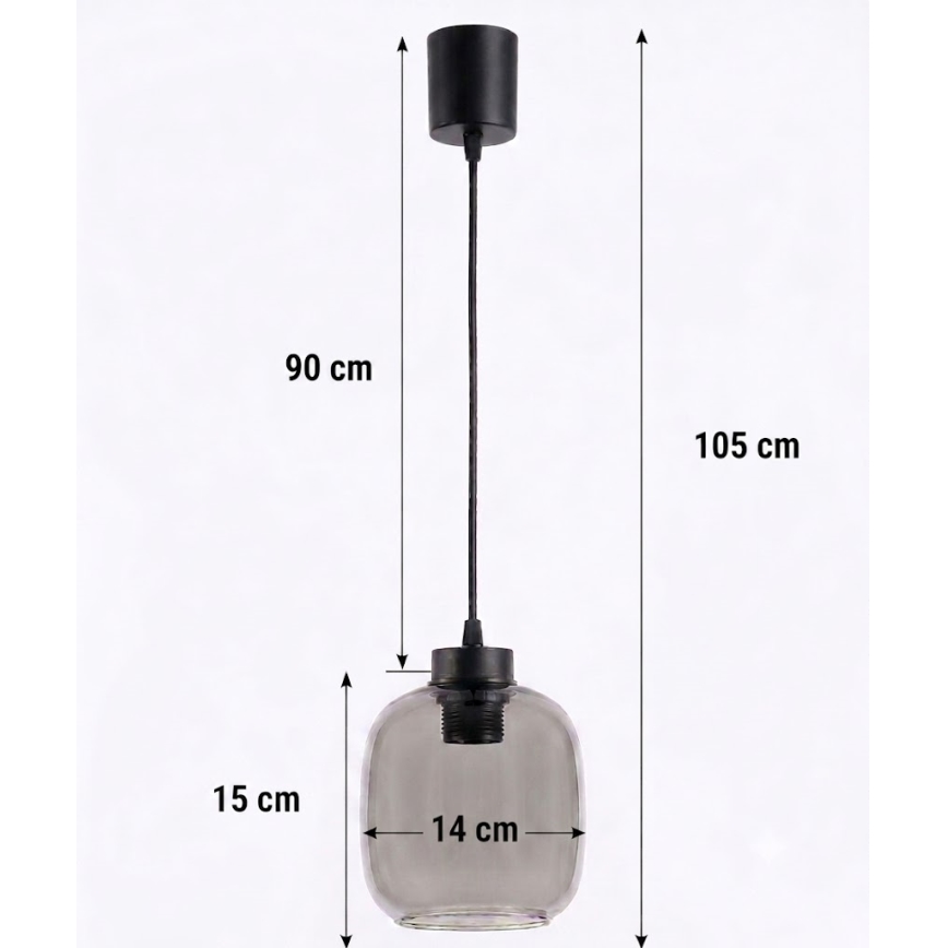 Brilagi - LED-hanglamp aan kabel RETRO GLASS 1x E27/60W/230V Ø 14 cm zwart/rookgrijs
