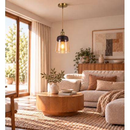 BRILAGI - LED-hanglamp aan kabel RETRO GLASS 1xE27/60W/230V Ø 15,5 cm goud/rookbeige