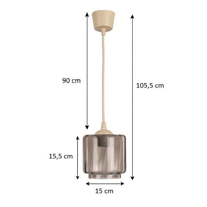 Brilagi - LED hanglamp aan kabel RETRO GLASS 1xE27/60W/230V Ø 15 cm beige/rookbeige