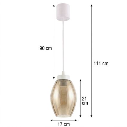 Brilagi - LED-hanglamp met kabel RETRO GLASS 1xE27/60W/230V Ø 17 cm wit/rookbeige
