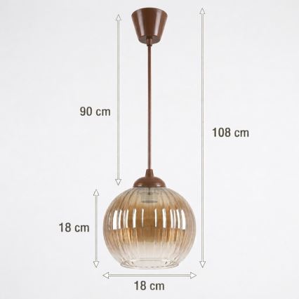 Brilagi - LED-hanglamp aan kabel RETRO GLASS 1xE27/60W/230V Ø 18 cm bruin/gerookt bruin