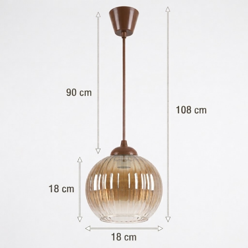 Brilagi - LED-hanglamp aan kabel RETRO GLASS 1xE27/60W/230V Ø 18 cm bruin/gerookt bruin