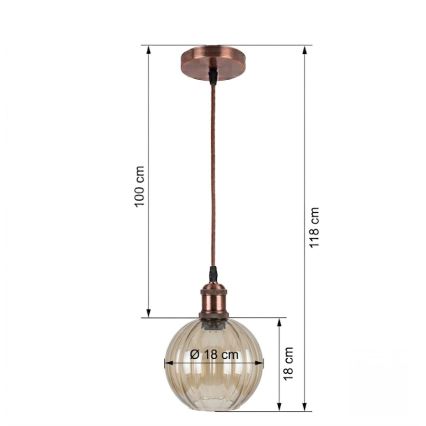 BRILAGI - LED-hanglamp aan snoer RETRO GLASS 1xE27/60W/230V Ø 18 cm koper/rookbruin