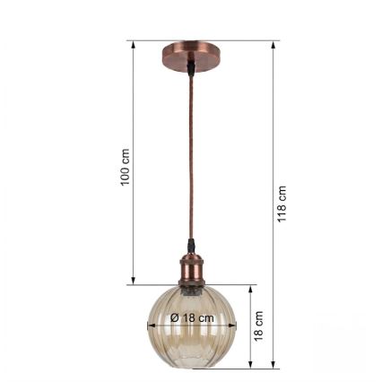 Brilagi - LED-hanglamp aan kabel RETRO GLASS 1xE27/60W/230V Ø 18 cm wit/rookbruin