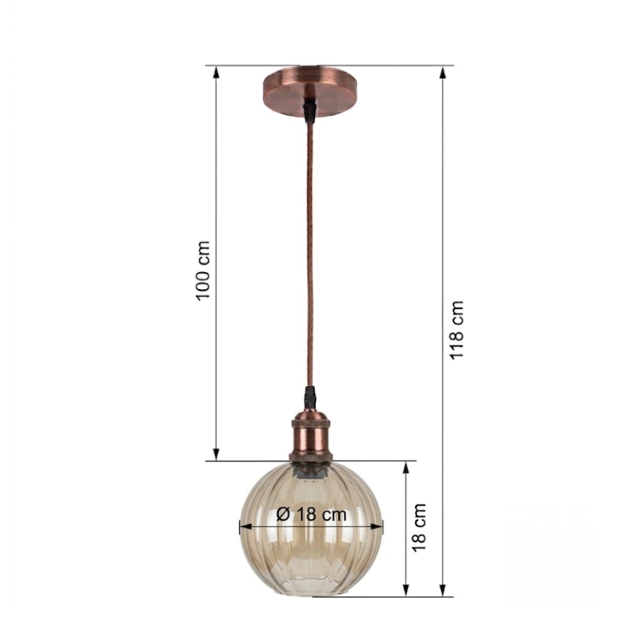 Brilagi - LED-hanglamp aan kabel RETRO GLASS 1xE27/60W/230V Ø 18 cm wit/rookbruin