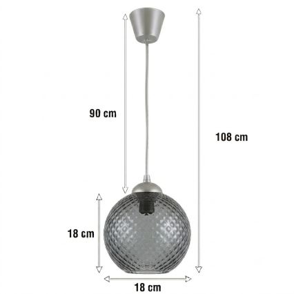 Brilagi - LED pendellamp aan kabel RETRO GLASS 1xE27/60W/230V Ø 18 cm zilver/rookgrijs