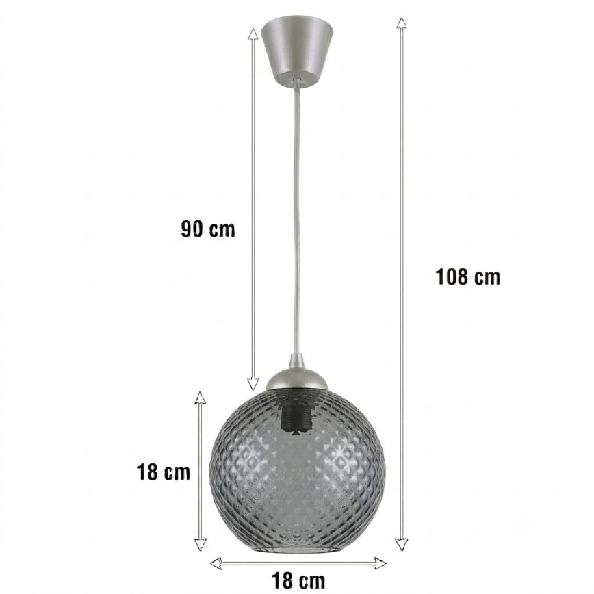 Brilagi - LED pendellamp aan kabel RETRO GLASS 1xE27/60W/230V Ø 18 cm zilver/rookgrijs