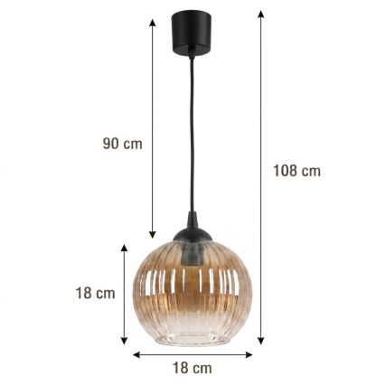 Brilagi - LED-hanglamp met kabel RETRO GLASS 1x E27/60W/230V Ø 18 cm zwart/rookbruin