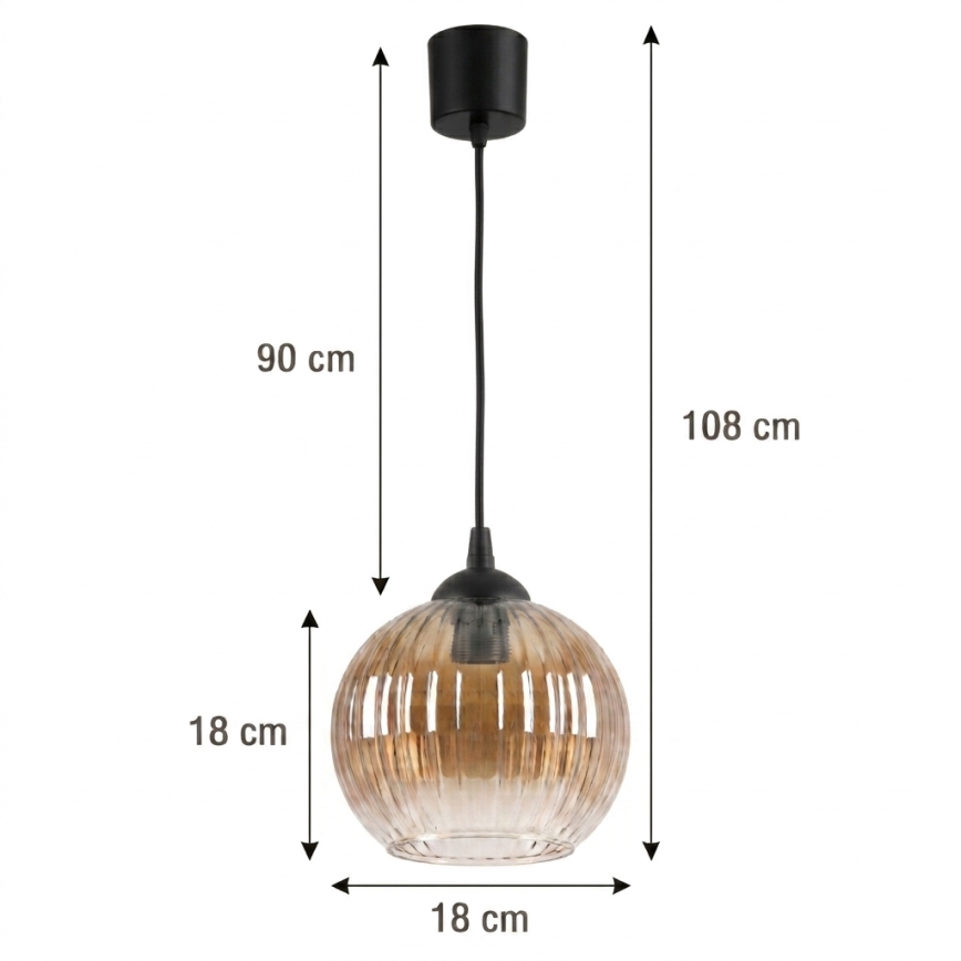 Brilagi - LED-hanglamp met kabel RETRO GLASS 1x E27/60W/230V Ø 18 cm zwart/rookbruin