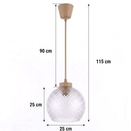 Brilagi - LED-hanglamp aan kabel RETRO GLASS 1xE27/60W/230V Ø 25 cm beige/rookgrijs