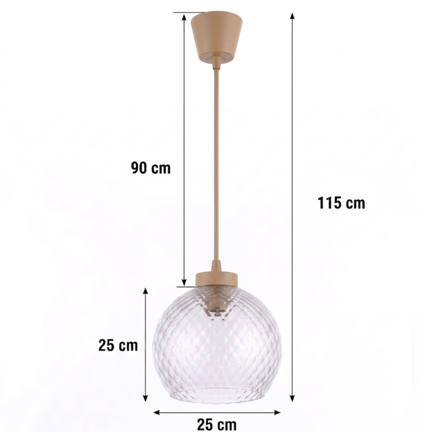 Brilagi - LED-hanglamp aan kabel RETRO GLASS 1xE27/60W/230V Ø 25 cm beige/rookgrijs