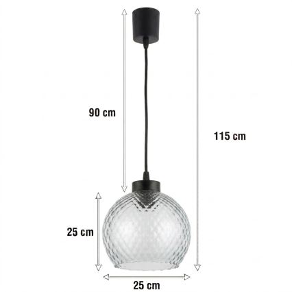 Brilagi - LED-hanglamp met kabel RETRO GLASS 1xE27/60W/230V Ø 25 cm zwart/rookgrijs