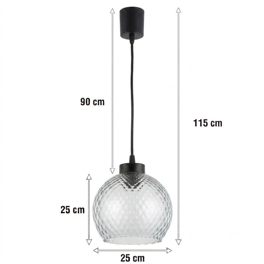 Brilagi - LED-hanglamp met kabel RETRO GLASS 1xE27/60W/230V Ø 25 cm zwart/rookgrijs