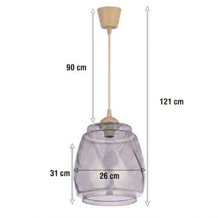 Brilagi - LED-hanglamp met kabel RETRO GLASS 1xE27/60W/230V Ø 26 cm beige/rookgrijs