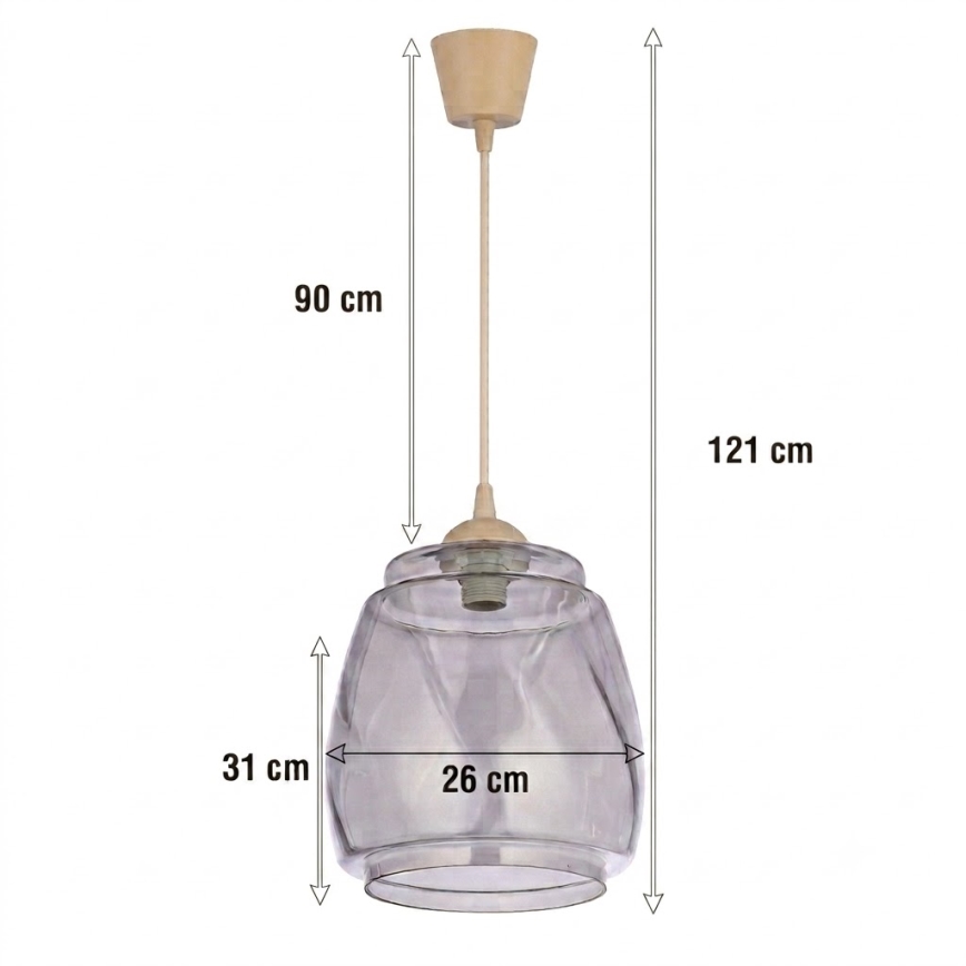 Brilagi - LED-hanglamp met kabel RETRO GLASS 1xE27/60W/230V Ø 26 cm beige/rookgrijs
